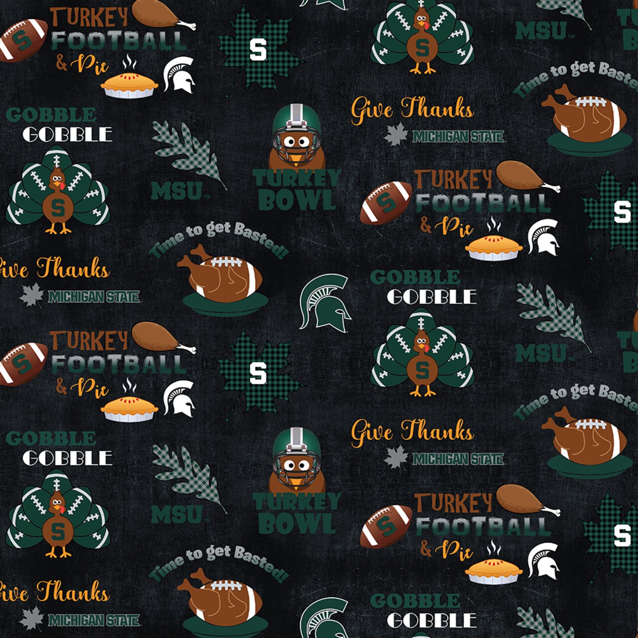 Sykel Enterprises-Michigan State University Cotton Fabric-Michigan State Spartans Turkey bowl Cotton Quilting Fabric